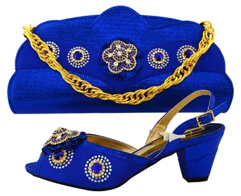 2017 Itailan Style Elegant Shoes And Bag Set Africa Summer High Heel Shoes And Bag Set For Party Royal Blue MM1022