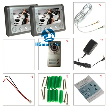 7inch Video Intercom Apartment HD 2 Monitor 1 Doorbell Camera 2 Buttons Door Phone System