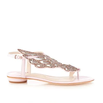 2017 Gladiator Buckle Strap Front & Rear Strap Crystal Decoration Women Shoes Angel-Wing Flat Sandal Shoes Women Sandals Flats