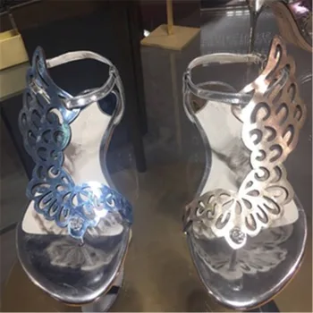 2017 Gladiator Buckle Strap Front & Rear Strap Crystal Decoration Women Shoes Angel-Wing Flat Sandal Shoes Women Sandals Flats