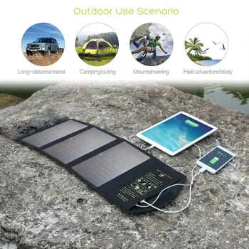 Foldable Portable Solar Panel Charger External Solar Power Charger Charge for USB Ports Digital Devices for Outdoor Activities.