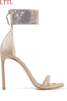 Sandals femininas moda 2017 fashion gold bling women sandals crystal high heels shoes women zipper sapato feminino shoes