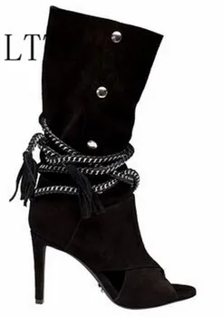 2017 spring antumn ankle strap women boots rivet ankle boots high heels women shoes boots black khaki Rome style pumps