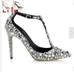 Shoe Women Rhinestone Stud Peep Toe Pumps Glitter Diamond High Heels With Pearl T Strap Pumps Wedding Fish Toe Cinderella Shoes