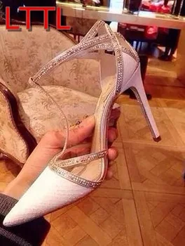 2017 New collection Women point toe pumps T strap High Heels rhinestone stud wedding shoes bridal pumps women thin heel