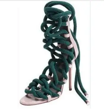 Rope Muti Color Strap High Heel Strappy Samdals Cut-out Ankle Lace-up Formal Dress Shoes Gladiator Sandal Boot