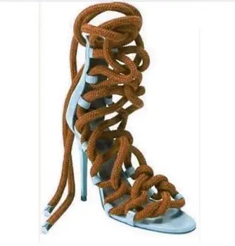 Rope Muti Color Strap High Heel Strappy Samdals Cut-out Ankle Lace-up Formal Dress Shoes Gladiator Sandal Boot