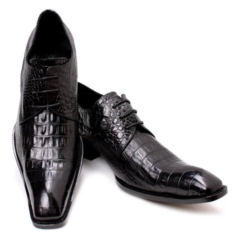 Fashion Handmade Genuine Leather Men Shoes Italian Crocodile Business Dress Shoes Square Toe Oxfords for Men Flats Plus Size