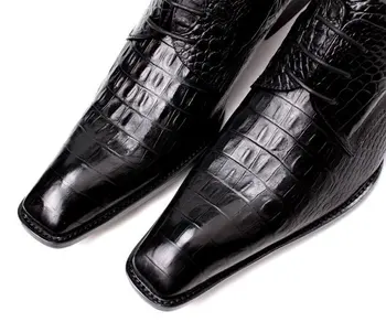 Fashion Handmade Genuine Leather Men Shoes Italian Crocodile Business Dress Shoes Square Toe Oxfords for Men Flats Plus Size