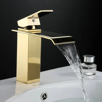BECOLA Brand Design Waterfall Taps Bathroom Gold basin tap Single handle Single hole hot and cold faucet C-502K