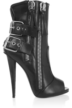 Summer style Women's fashion price nude black open toe double zipper spike heel booties buckle strap graceful dress shoes