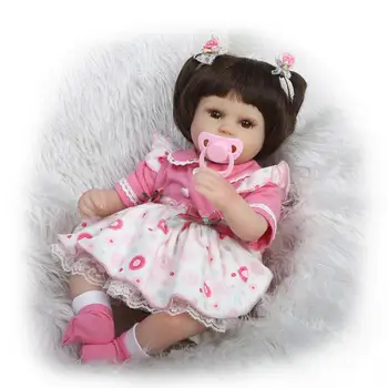 18Inch Soft Silicone Reborn Doll 45CM Vinly Reborn Baby Dolls Princess Dress Girls With Pecifier Mohair Bonecas Gifts
