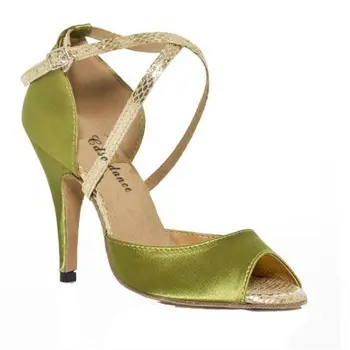In stock lady's ballroom/green satin latin dance shoes, women green dance shoes,8.5cm or 6cm heel shoes dance woman XC-6392