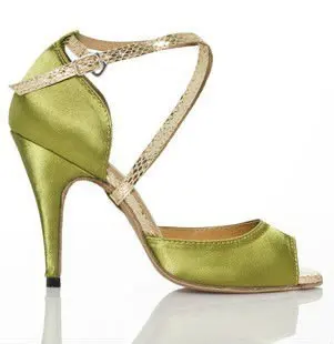In stock lady's ballroom/green satin latin dance shoes, women green dance shoes,8.5cm or 6cm heel shoes dance woman XC-6392