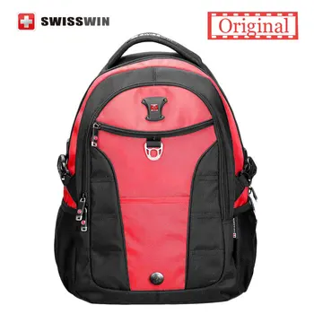 Swisswin Fashion Business Laptop Backpack Multi-Compartment Men's Backpack Computer Bagpack for Teenage students Black Red
