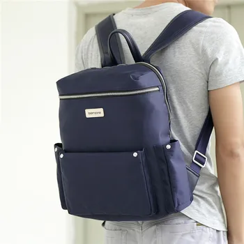 Teemzone Japan and Korean Style Unisex Genuine Leather Fashion Nylon Backpack Messenger Shoulder Bag Simple Backpack T8896
