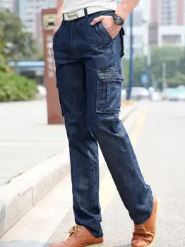 New 2017 man Jeans Men Pants Blue straight Cotton Male Denim Brand Jeans More pocket overalls