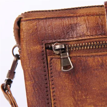 MONOLETH Genuine Leather Hand Strap Wallet Men Vintage Long Wallets Zipper Purse Brand Wallet Phone Case Clutch Wallets W3003