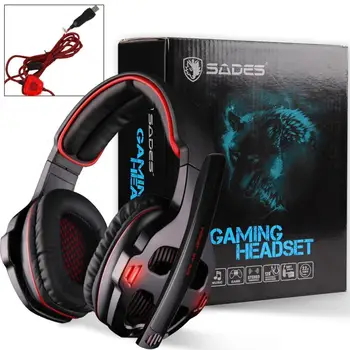 SADES 903 Surround Sound Pro USB PC Stereo Noise-Canceling Gaming Headset with High Sensitivity Mic Volume-Control LED
