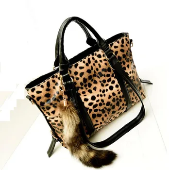 New style women handbag fox tail pendant tote women leather handbagcrossbody bag Leopard Shoulder bags women messenger bags