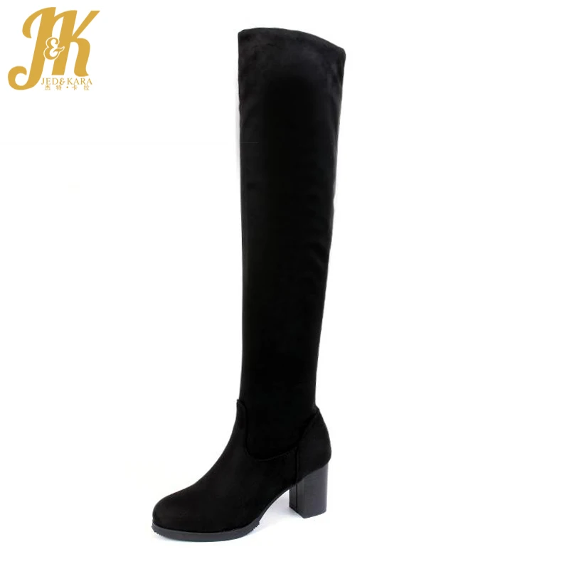 Big Size 33-43 2017 High Thick Thigh High Boots Comfort Nubuck Over the Knee Boots Shoes Woman Slip On Fall Winter Women Boots