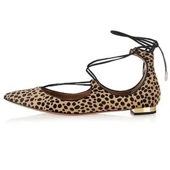 2017 Mavirs Relia Criss-Crossing Straps Women Casual Shoes Ballet Flats Shoes Leopard Footwear Pointed Toe Ankle Tie