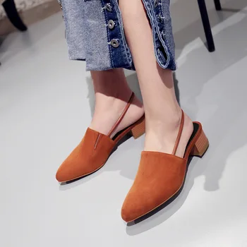 Women Slingbacks Suede Shoes Genuine Leather Mules Low Heels Shoes Ladies 2017 Spring and Summer New