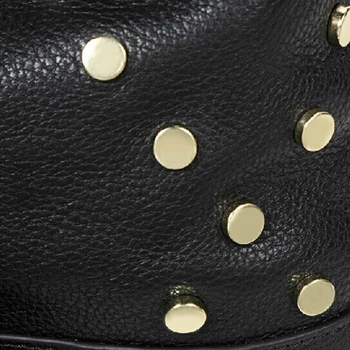 QIWANG Real Leather Bucket Bag Rivet Handbag Women Genuine Leather Handbags Lady String Bag with Rivet for Female