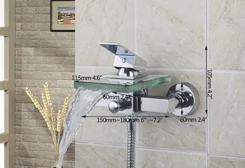 8200/4 Square Wall Mounted Single Handle Waterfall Glass Spout Bathroom Bath Handheld Shower Tap Mixer Faucet