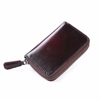 TERSE_handmade genuine leather key wallet with card holder in blue grey/ burgundy colors zipper closure OEM ODM