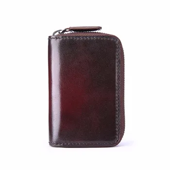 TERSE_handmade genuine leather key wallet with card holder in blue grey/ burgundy colors zipper closure OEM ODM