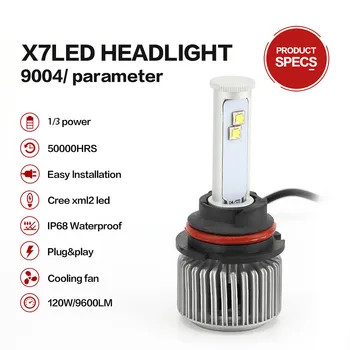 9004 LED Headlight Car Light Bulb White 6000K 12V 120W 9600Lm 8 LEDs High / Low Beam Waterproof Cooling Fan Universal Head Lamp