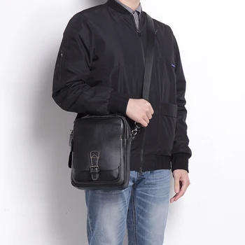 ZLON Simple Style Men Top Genuine Leather Vintage Zipper Hasp Zipper Messenger Shoulder Attache Portfolio Fashion Trend T8063