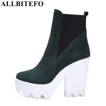ALLBITEFO sexy fashion supper high heels women boots genuine leather thick heel platform ankle boots woman botas femininas