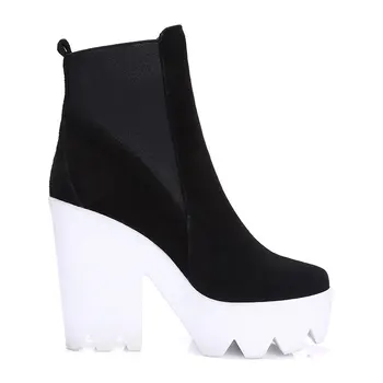 ALLBITEFO sexy fashion supper high heels women boots genuine leather thick heel platform ankle boots woman botas femininas