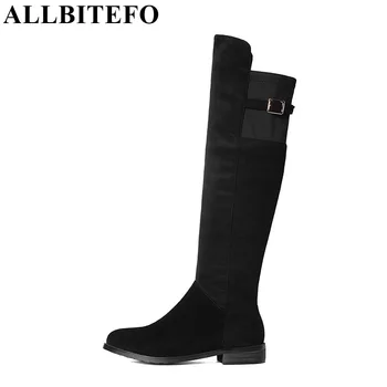 ALLBITEFO new winter full genuine leather thick heel platform women boots fashion low-heeled comfortable snow boots girl boots