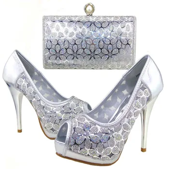 Fashion woman italian matching shoes and bags set,party shoe and bag set with rhinestone. HWE1-39