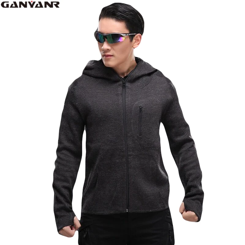 GANYANR Brand Fleece Jacket Men Softshell Winter Men Ski Hunting Clothes Outdoor Clothing Wool Tactical Military Thermal Solid
