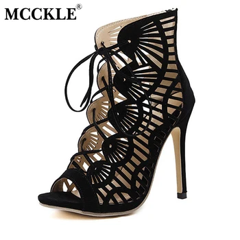 MCCKLE Woman Fashion Flock Gladiator Sandals Ladies Super High Heels Summer Sandals Boots Women Sexy Party Pumps