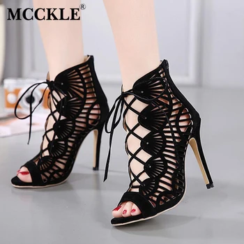 MCCKLE Woman Fashion Flock Gladiator Sandals Ladies Super High Heels Summer Sandals Boots Women Sexy Party Pumps