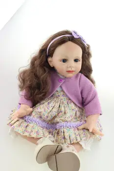 60cm Safety Soft Silicone Reborn Fridolin Doll Lovely Little Girl Rooted Smooth Hair with free magnet pacifier