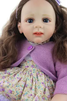 60cm Safety Soft Silicone Reborn Fridolin Doll Lovely Little Girl Rooted Smooth Hair with free magnet pacifier