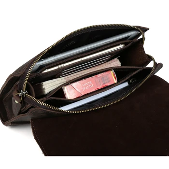 Genuine Leather TIDING Luxury Crazy Horse Leather Men Clutches Handbag Vintage Purse Card Holder Retro Cow Leather Long Wallet