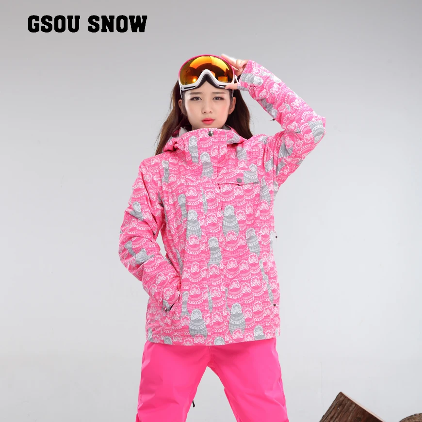 Waterproof jacket Gsou snow ski suit set womens snowboard jackets mountain ski suit women skiing clothing set