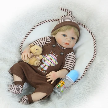 Full Body Silicone Reborn Baby Doll Toy 55cm Newborn Boy Babies Doll Lovely Birthday Gift Fashion Play House Toy Girl Brinquedos