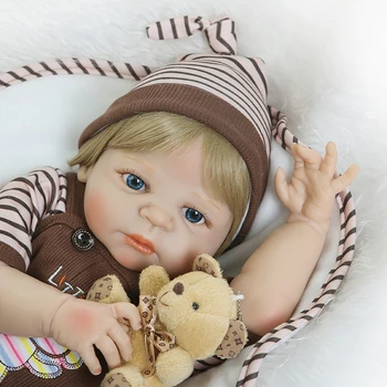 Full Body Silicone Reborn Baby Doll Toy 55cm Newborn Boy Babies Doll Lovely Birthday Gift Fashion Play House Toy Girl Brinquedos
