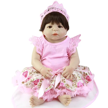 Alive 23''Reborn Baby Dolls White Skin True to Life Girl Baby Doll Full Silicone Vinyl Baby Born Doll DIY Handmade Birthday Gift