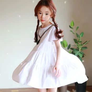 Little teenagers princess girls dresses children short sleeve white kids summer spring dress 2017 new Korean style clothing