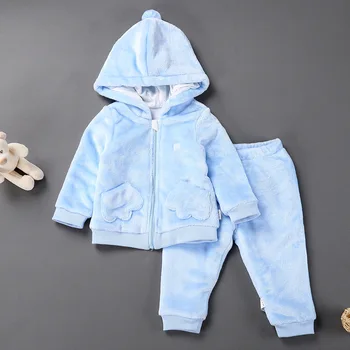 Baby Girls Spring Autumn Clothing Set Infant Toddler Coral Fleece Sweater Trousers Children Kids Zipper Hoodies and Pants Suit