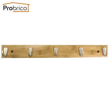 Probrico Coat Hook H5001-5KQ 5 PCS Zinc Alloy Satin Nickel Bamboo Base Wall Hanger Home Accessories Towel Hat Pothook